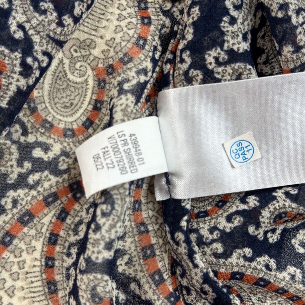 Banana Republic Ruffle Blouse XL Sheer Paisley Bishop Sleeve Dark Academia Poet - Picture 8 of 9
